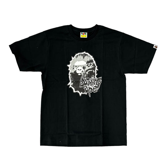 BAPE GREY MAD APE HEAD BLACK TEE