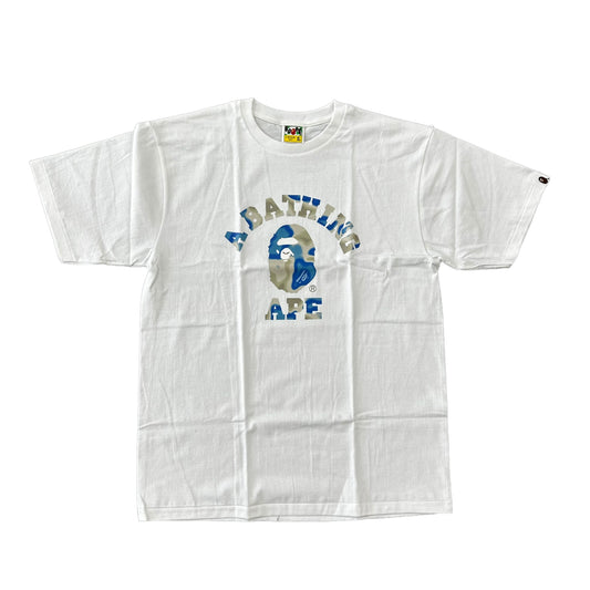 BAPE BLUE LIQUID CAMO COLLEGE WHITE TEE