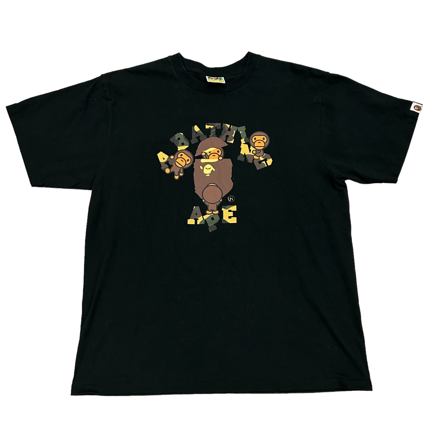 BAPE College Yellow Camo Baby Milos Black Tee