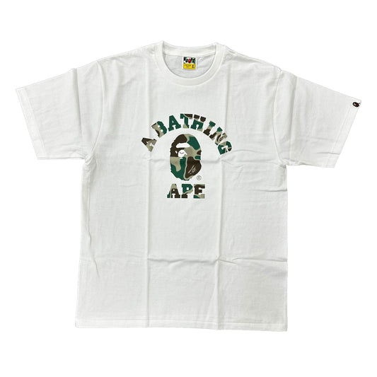 BAPE GREEN LIQUID CAMO COLLEGE WHITE TEE